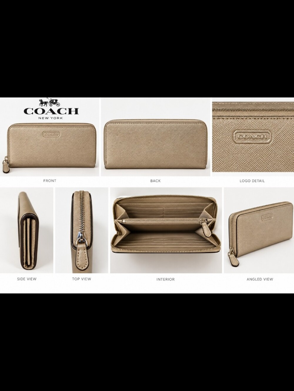 Coach Gold Metallic Zip-Around Leather Wallet - Picture 5 of 8
